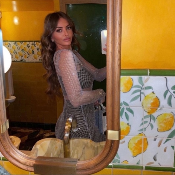 ZARA BLOGGERS FAV RHINESTONES MESH DRESS SILVER - Picture 6 of 14